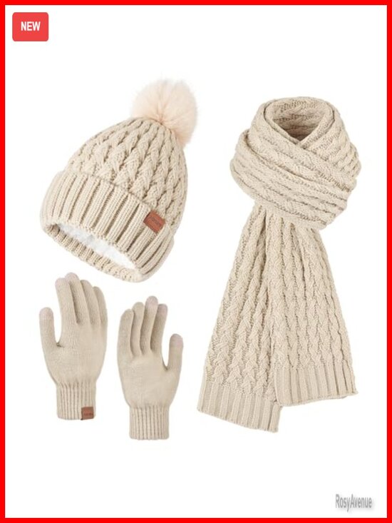 3-Piece Winter Set: Beanie, Scarf & Touchscreen Gloves with Fleece Lining main image 4